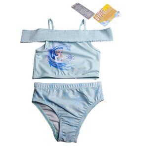 Disney Frozen 2 Elsa Girls 2-Piece Off-Shoulder Swimsuit 4T UPF 50+